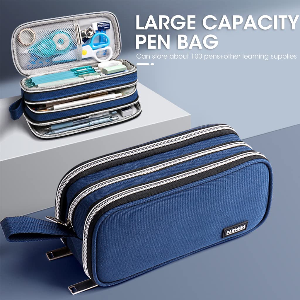 Climberty Large Capacity Pencil Case, 3 Layers of Storage 3 Metal Zippers, Portable Durable Pen Pencil Case with Handle, Aesthetic Pencil Case for School Supplies Office Teen Girls Adults (Blue) Climberty Large Capacity Pencil Case, 3 Layers of Storage 3 Metal Zippers, Portable Durable Pen Pencil Case with Handle, Aesthetic Pencil Case for School Supplies Office Teen Girls Adults (Blue)